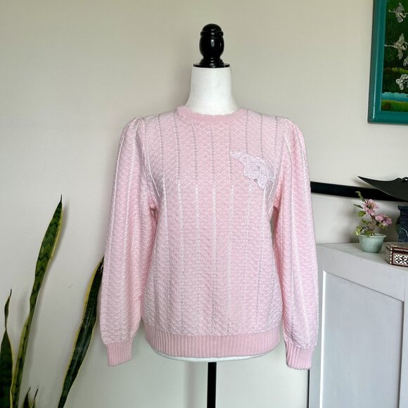 💚 SOLD 💚 50s Elegant Knit Pink Sweater - Picture 1 of 4